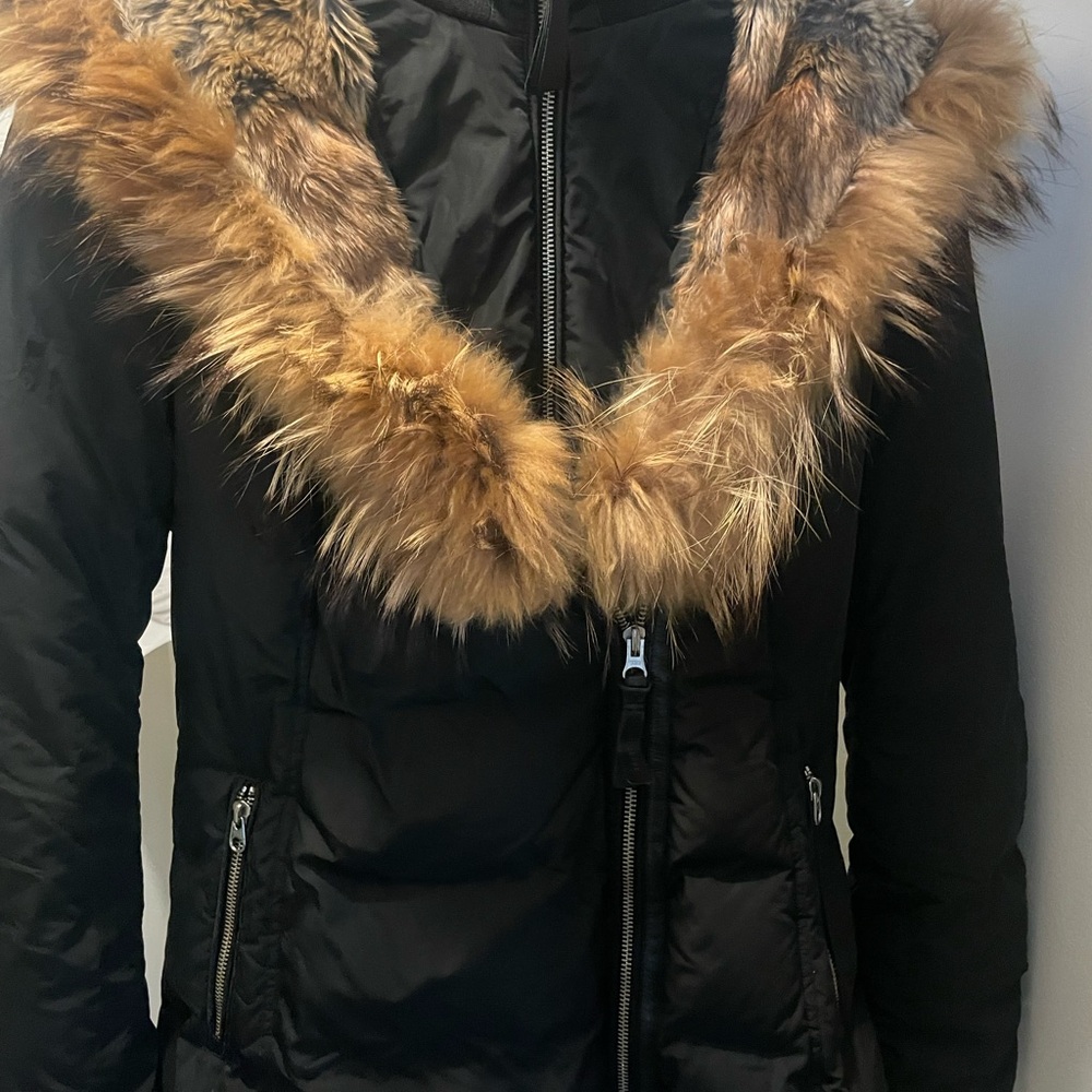 Mackage Black Puffer Jacket with Brown Fur Trim